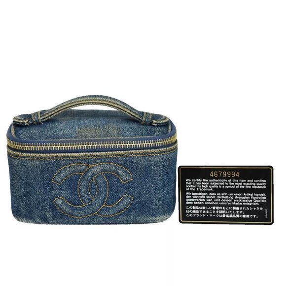 AUTHENTICITY GUARANTEED CHANEL CC Logo Mini Vanity Hand Bag Denim - Picture 1 of 16